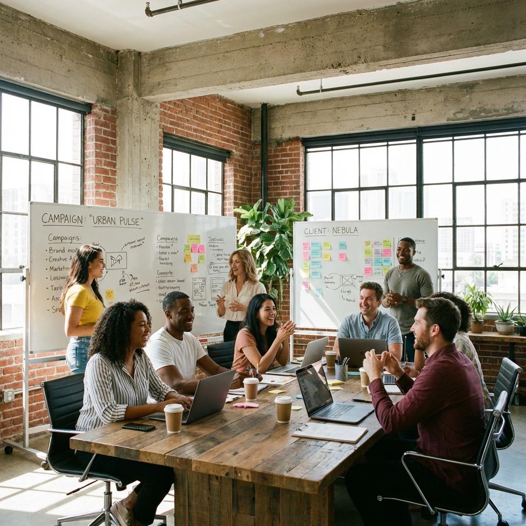 Agency team in creative war room