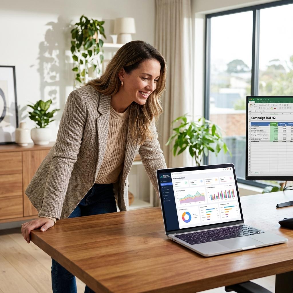 Marketing consultant working on client campaigns