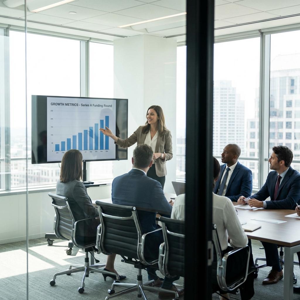 Founder presenting pitch deck to investors