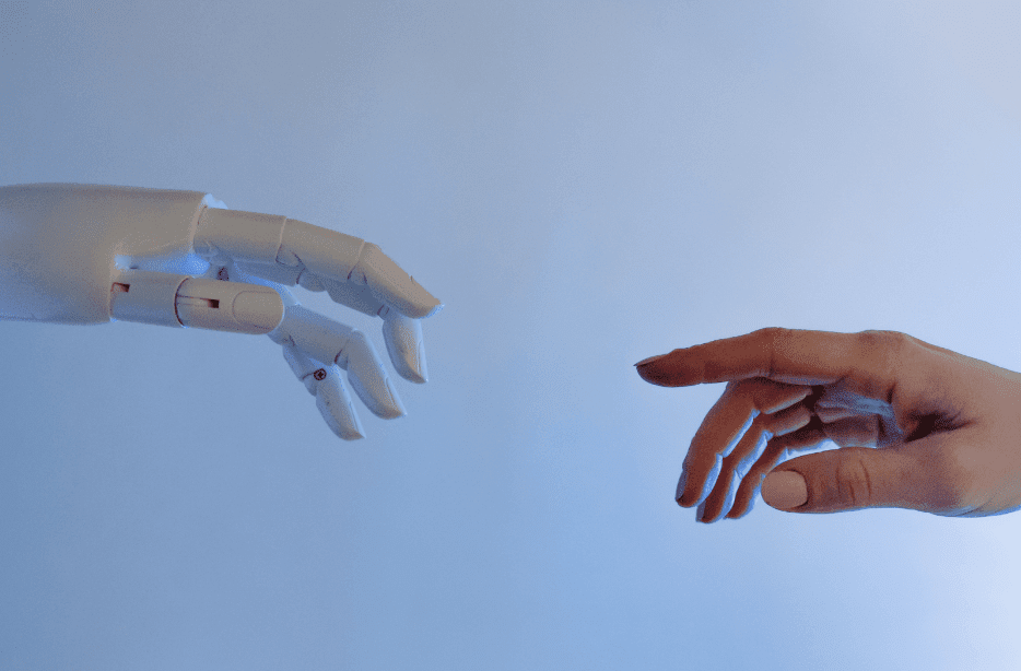 AI Robot Hand Going To Touch Human Hand